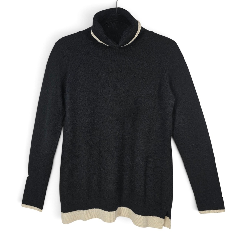 Charter Club Cashmere Sweater Womens XS Turtleneck Black Cream Trim Luxury Knit